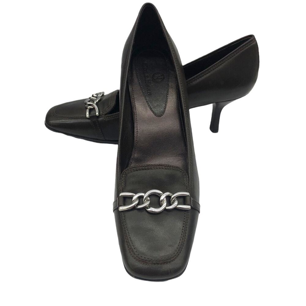 Cole Haan Brown  Chain Detail  Square Toe Low Heel Loafer Pumps 8 AA Narrow